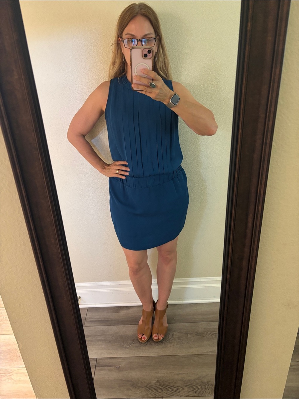 Banana Republic Teal Pleated Waist-Detail Mini Dress
